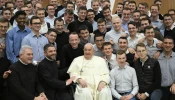 Pope Francis meets with clergy and other pilgrims during his general audience in the Vatican's Paul VI Hall, Wednesday, Jan. 29, 2025