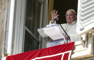 Pope Francis waves to pilgrims gathered in St. Peter's Square for his Angelus reflection on Oct. 6, 2024. Credit: Vatican Media