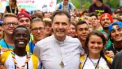 The 10th successor of St. Don Bosco to the Salesians, Cardinal Ángel Fernández Artime, along with young people from the Salesians. |