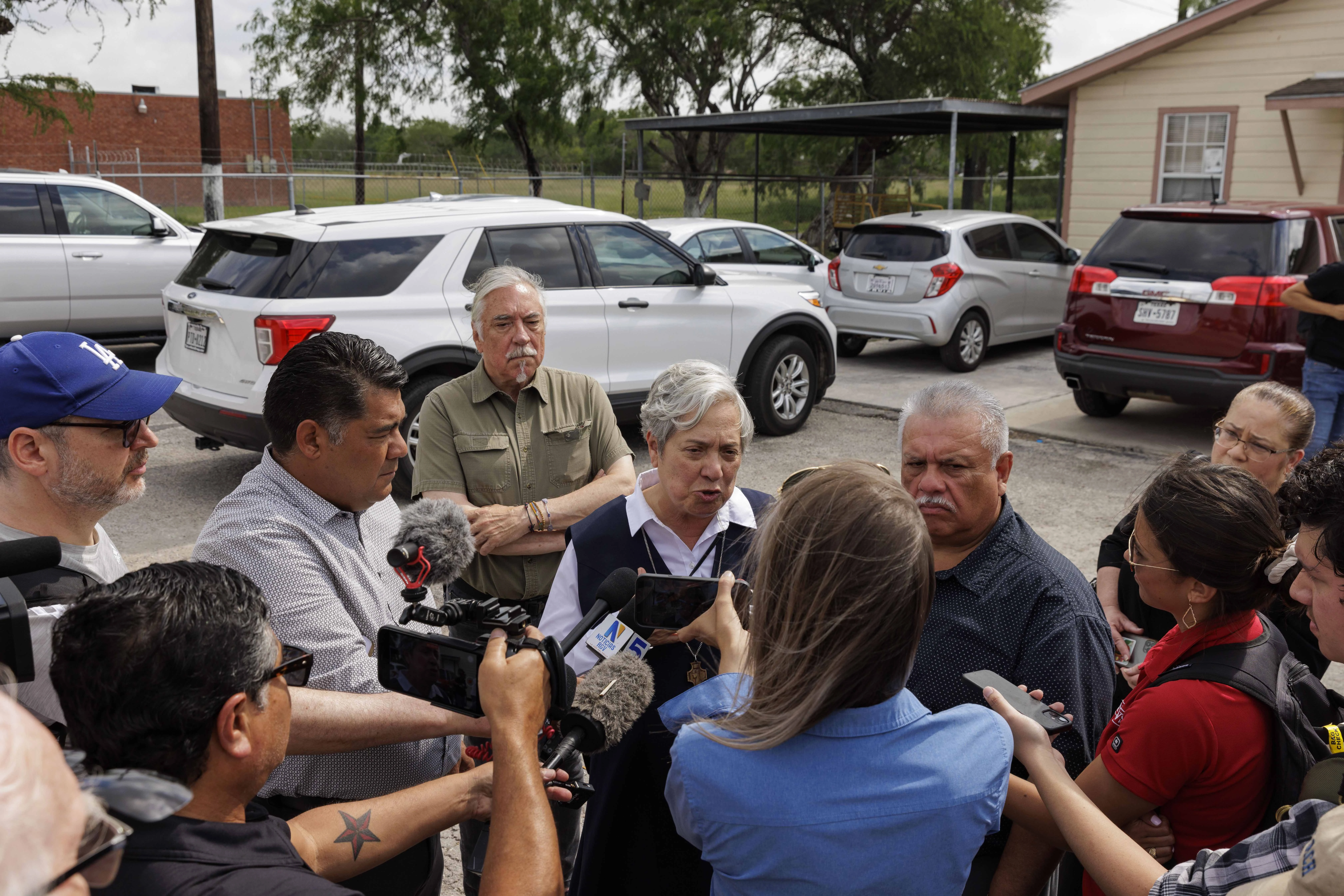 Catholic Charities of the Rio Grande Valley Executive Director Sister Norma Pimentel speaks to reporters on May 8, 2023, in Brownsville, Texas.?w=200&h=150