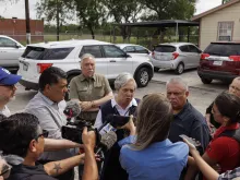 Catholic Charities of the Rio Grande Valley Executive Director Sister Norma Pimentel speaks to reporters on May 8, 2023, in Brownsville, Texas.