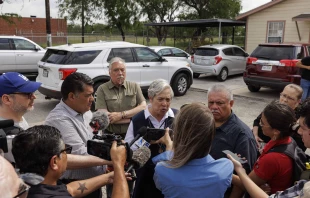 Catholic Charities of the Rio Grande Valley Executive Director Sister Norma Pimentel speaks to reporters on May 8, 2023, in Brownsville, Texas. Credit: Michael Gonzalez/Getty Images