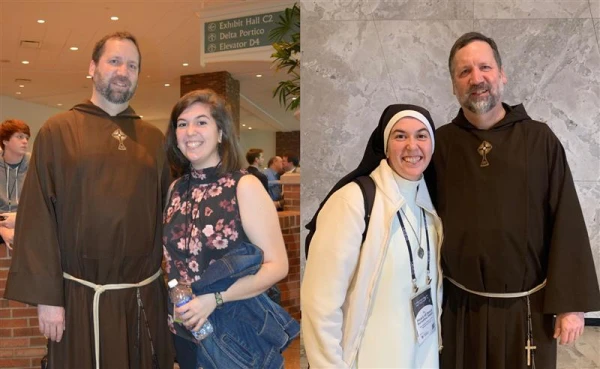 Sister Tonia of the Heart of Jesus Borsellino and Father Mark Mary of the Franciscan Missionaries of the Eternal Word, co-host of “Life on the Rock,” at SEEK in Nashville in 2015 and at SEEK 2025 in Salt Lake City. Credit: Photos courtesy of Sister Tonia of the Heart of Jesus Borsellino