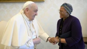 Pope Francis’ arm, tied up in a white sling, was visible in photos taken on the morning of Jan. 16, 2025, in the apostolic palace during his scheduled audiences.