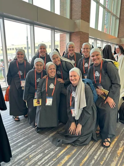 Religious sisters with SOLT — Society of Our Lady of the Most Holy Trinity — pictured at Indianapolis’ Lucas Oil Stadium for the 2024 National Eucharistic Congress. Credit: Photo courtesy of SOLT