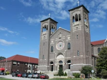 The exterior of St. Stanislaus Kostka Parish is seen in Michigan City, Indiana.