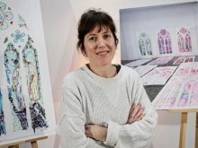 French artist Claire Tabouret poses following a press conference after winning with The Atelier Simon-Marq, the selection to create new stained-glass windows in six chapels of the south aisle of the Notre-Dame de Paris cathedral in Paris on Dec. 18, 2024.