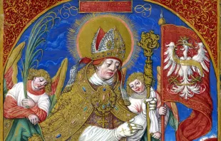 St. Stanislaus of Szczepanów is depicted as the patron saint of Poland in a miniature painted by Stanisław Samostrzelnik of Mogiła. Credit: Polona Digital Library|Wikimedia|PD-Art