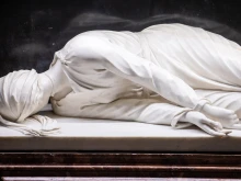 A close-up of the tomb of St. Ceclia at the basilica dedicated to her in Trastevere, Rome, Italy.