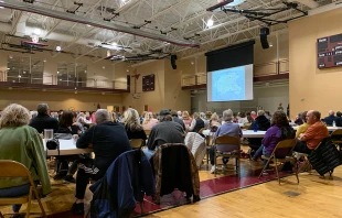 Parishioners at Sacred Heart parish in Valley Park, Missouri, part of the Archdiocese of St. Louis, listen to a presentation about parish mergers at an October 2022 listening session. Jonah McKeown/CNA