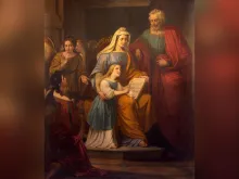 A painting of St. Joachim, the little Virgin Mary, and St. Anne in the Church of San Francesco in Reggio Emilia, Italy.