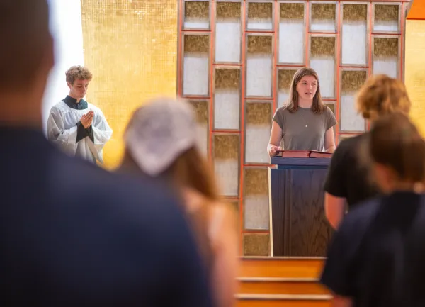 University of Mary SURVE students have the opportunity to attend midday mass together each day before going to lunch. Credit: Mike McCleary/University of Mary