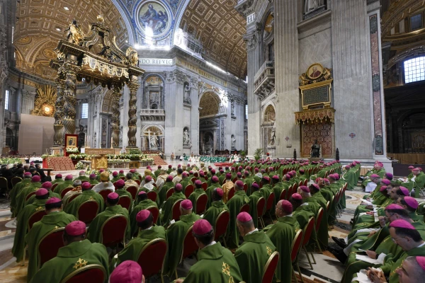 Bishops fill St. Peter’s Basilica at the Vatican for the Synod on Synodality closing Mass on Oct. 27, 2024. Credit: Vatican Media