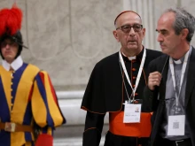 Archbishop of Barcelona and the president of the Episcopal Conference of Spain, Cardinal Juan José Omella y Omella, arrives at St. Peter’s Basilica for a penitential service for the Synod of Bishops presided by Pope Francis on Oct. 1, 2024, in Vatican City.