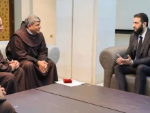 Father Ibrahim Faltas, vice custodian of the Holy Land, meets with Ahmed Al-Sharaa, the head of Syria’s new administration, in Damascus.