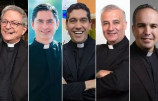 From left to right: Father Pedro Núñez, Father Jorge Obregón, Father Juan Carlos Vásconez, Father Ángel Espinosa de los Monteros, and Father Ignacio Amorós. Credit: Photos courtesy of the priests