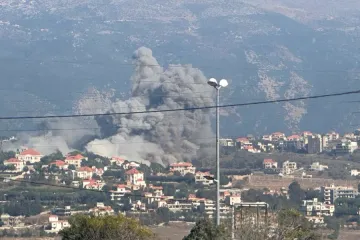 An Israeli air strike hits Khiam, Nabatieh region in southern Lebanon, on Sept. 25, 2024.