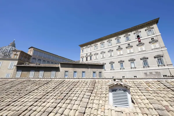 Pope Francis delivers his Angelus address from the window of his studio overlooking St. Peter's Square, Aug. 25, 2024. Credit: Vatican Media