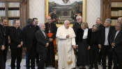 Pope Francis speaks to members of the International Theological Commission at the Vatican on Thursday, Nov. 28, 2024.