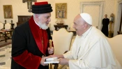 Pope Francis meets with Mar Awa III, Catholicos-Patriarch of the Assyrian Church of the East, at the Vatican on Nov. 9, 2024.