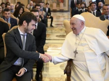 Pope Francis greets members of Italy’s National Youth Council at the Vatican on Nov. 16, 2024.