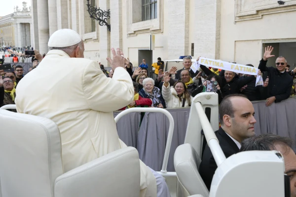 The pope waves to pilgrims at his Wednesday general audience in St. Peter's Square at the Vatican on Wednesday, Nov. 13, 2024. Credit: Vatican Media