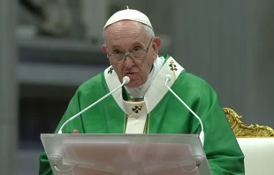 Pope Francis celebrates a Mass at St. Peter’s Basilica opening the worldwide synodal path, Oct. 10, 2021. Screenshot from Vatican News YouTube channel.