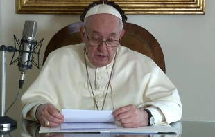 Pope Francis reads his message broadcast on BBC Radio 4 on Oct. 29, 2021. Screenshot from Vatican News YouTube channel.