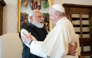 Pope Francis meets with Indian Prime Minister Narendra Modi at the Vatican, Oct. 30, 2021. Vatican Media.