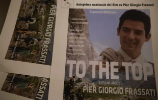 Poster for “To the Top,” a film about Blessed Pier Giorgio Frassati, at the Italian premiere in Rome on March 18, 2023. Credit: Adi Zace/CNA