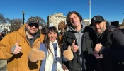 Ryan Clarke, Harrison Tinsley, and Adam Vena, who have each faced custody battles over their opposition to transgender ideology, rally on the steps of the United States Supreme Court with activist and detransitioner Chloe Cole on Dec. 4, 2024.