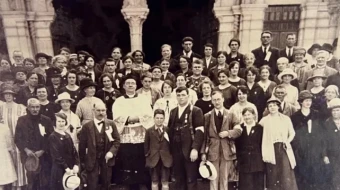 Jack Traynor (next to child on first row) as a pilgrim to Lourdes in 1925, two years after his healing.