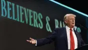 Former President Donald Trump speaks during a Turning Point USA Believers Summit conference at the Palm Beach Convention Center on July 26, 2024 in West Palm Beach, Florida.