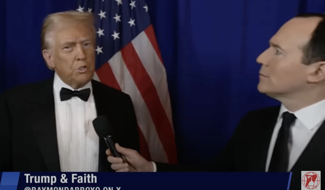 Former U.S. President Donald Trump is interviewed by EWTN’s Raymond Arroyo just prior to attending the annual Al Smith dinner in support of the charitable work of the Archdiocese of New York on Oct. 17, 2024.?w=200&h=150