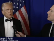 Former U.S. President Donald Trump is interviewed by EWTN’s Raymond Arroyo just prior to attending the annual Al Smith dinner in support of the charitable work of the Archdiocese of New York on Oct. 17, 2024.