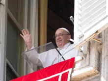 Pope Francis greets pilgrims at the Sunday Angelus at the Vatican, August 11, 2024