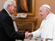 Pope Francis receives Edmundo Uribe on Aug. 26, 2024. The audience took place in the run-up to the International Eucharistic Congress, which will take place in Quito, Ecuador, from Sept. 8–15, 2024.