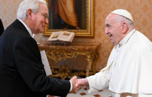 Pope Francis receives Edmundo Uribe on Aug. 26, 2024. The audience took place in the run-up to the International Eucharistic Congress, which will take place in Quito, Ecuador, from Sept. 8–15, 2024. Credit: Vatican Media