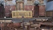 Interior of St. George Martyr Parish in Paiporta in Valencia province, Spain, in the aftermath of recent flooding in Spain.