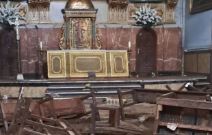 Interior of St. George Martyr Parish in Paiporta in Valencia province, Spain, in the aftermath of recent flooding in Spain. Credit: Courtesy of St. George Martyr Parish