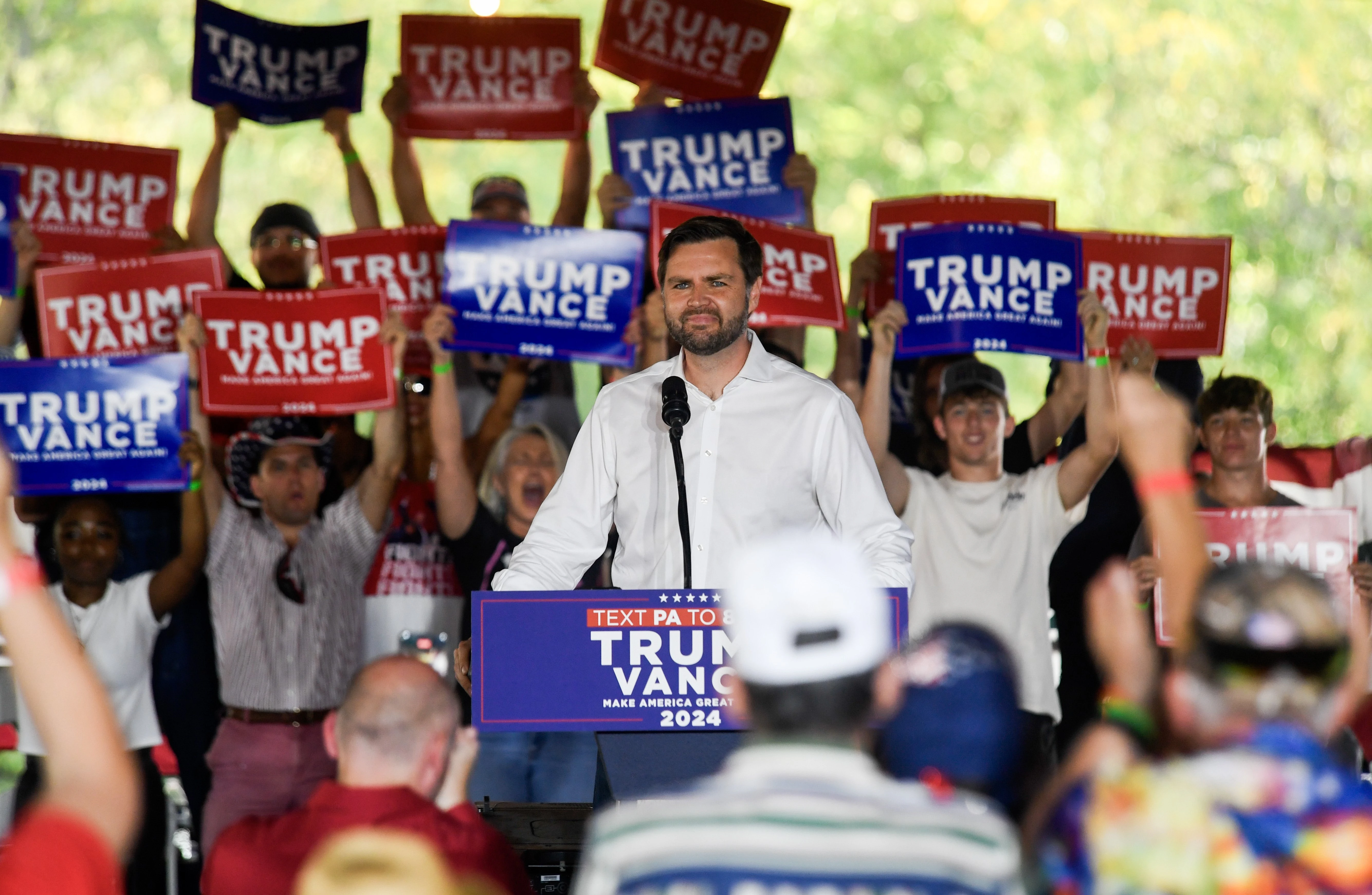 2024 Republican vice presidential nominee JD Vance  speaks to a crowd in Leesport, Pennsylvania, on Sept. 21, 2024.?w=200&h=150