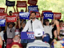 2024 Republican vice presidential nominee JD Vance  speaks to a crowd in Leesport, Pennsylvania, on Sept. 21, 2024.