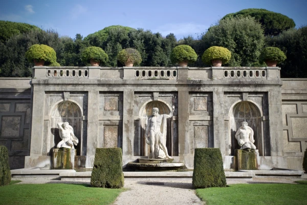 Sculptures in the Vatican Gardens at Castel Gandolfo. Credit: Courtney Mares/CNA