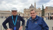 Andrea de Walderstein (left) and Antonio Boemo are spearheading the recreation of a local lagoon in a Nativity scene for St. Peter’s Square. Walderstein is the Nativity’s architect, designer, and construction manager, and Boemo is the coordinator and leader of the project.