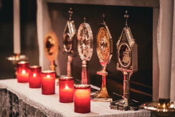 Some relics of the Venerable English College’s patron saints and martyrs, including St. Thomas of Canterbury, St. Edmund, and St. Ralph Sherwin. Credit: Bénédicte Cedergren/EWTN News