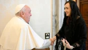 Pope Francis receives the vice president of Argentina, Victoria Villarruel, on Oct. 14, 2024, in a meeting in the Apostolic Palace at the Vatican. The two discussed the situation in the country and exchanged gifts in an atmosphere of “great affection,” according to an official statement.