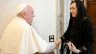 Pope Francis receives the vice president of Argentina, Victoria Villarruel, on Oct. 14, 2024, in a meeting in the Apostolic Palace at the Vatican. The two discussed the situation in the country and exchanged gifts in an atmosphere of “great affection,” according to an official statement.