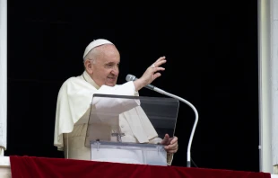 Pope Francis waves during the Angelus on Sept. 26, 2021 Vatican Media