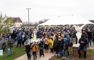 Thousands of pilgrims come together each year to take part in the annual Walk to Mary, which takes place on the first Saturday of May in Wisconsin. The 21-mile pilgrimage starts at the National Shrine of St. Joseph in De Pere, Wisconsin, and ends at the National Shrine of Our Lady of Champion in Champion, Wisconsin. Credit: The Shrine of Our Lady of Champion