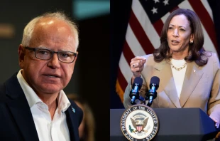 Minnesota Gov. Tim Walz and Vice President Kamala Harris. Credit:  Stephen Maturen/Getty Images; STEPHANIE SCARBROUGH/POOL/AFP via Getty Images